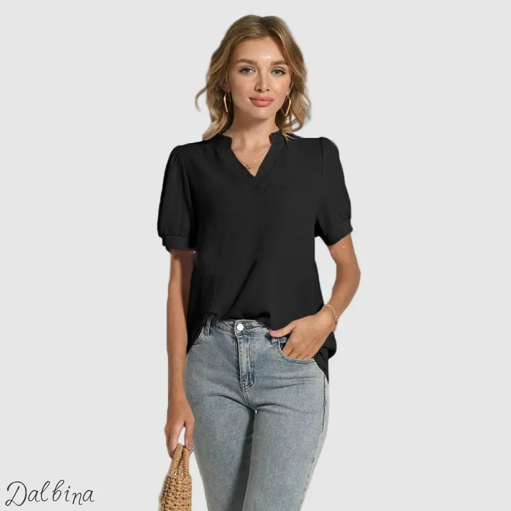 Comfortable Breathable V-neck Puff Sleeve Elegant Short Sleeve T-shirt T shirt