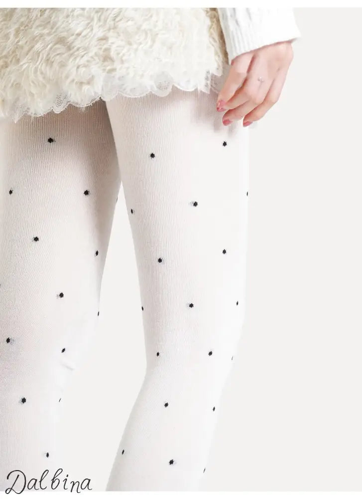 Cotton Slightly Transparent Gray Polka Dot Pantyhose