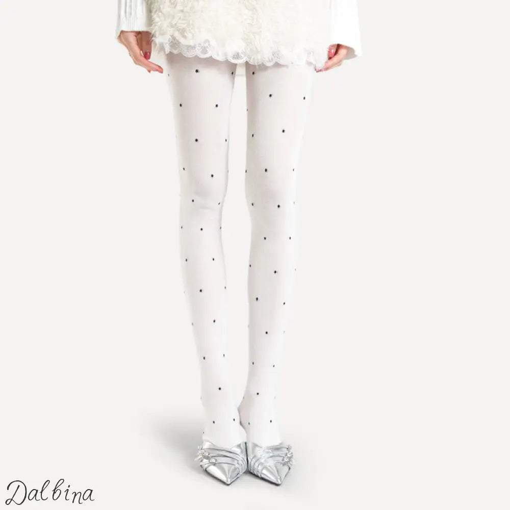 Cotton Slightly Transparent Gray Polka Dot Pantyhose