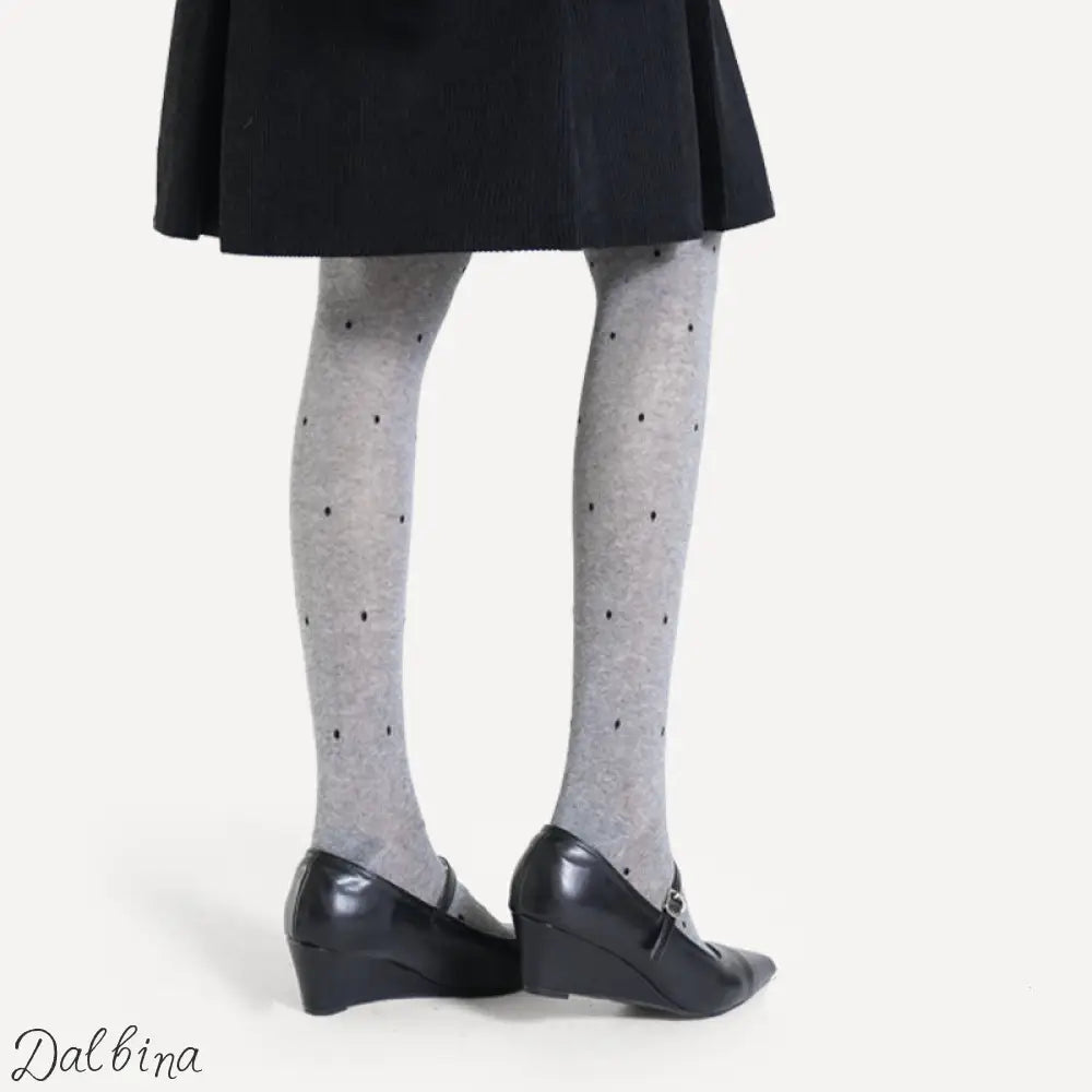 Cotton Slightly Transparent Gray Polka Dot Pantyhose Light Gray
