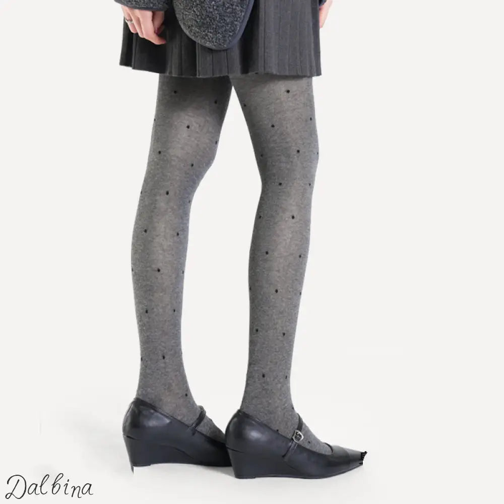 Cotton Slightly Transparent Gray Polka Dot Pantyhose Smoky Gray
