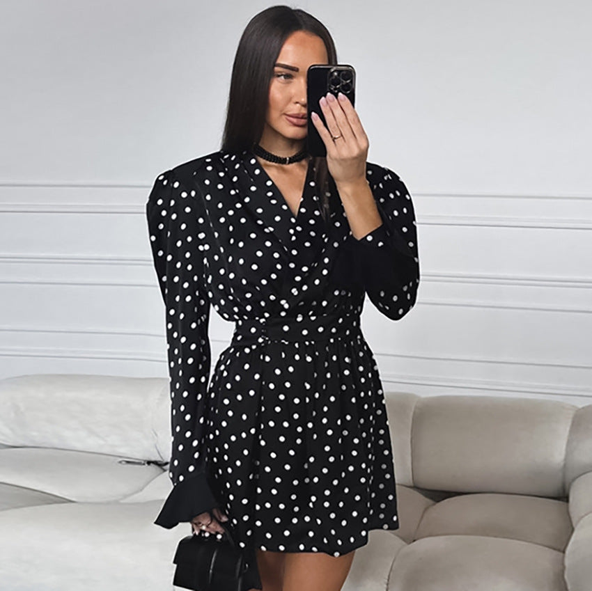 Graceful Polka Dot Self-Tie Slim Fit Dress