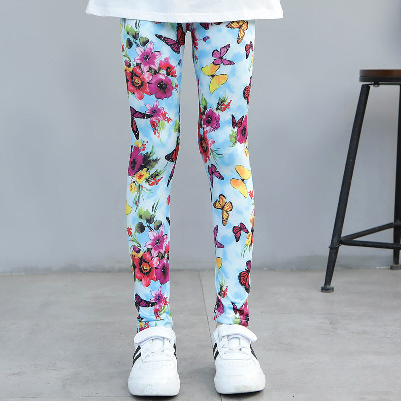 Girls' Spring And Autumn Thin Elastic Printed Pants