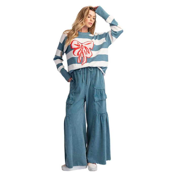 Women's Round Neck Pullover Long Sleeve Bowknot Sweater