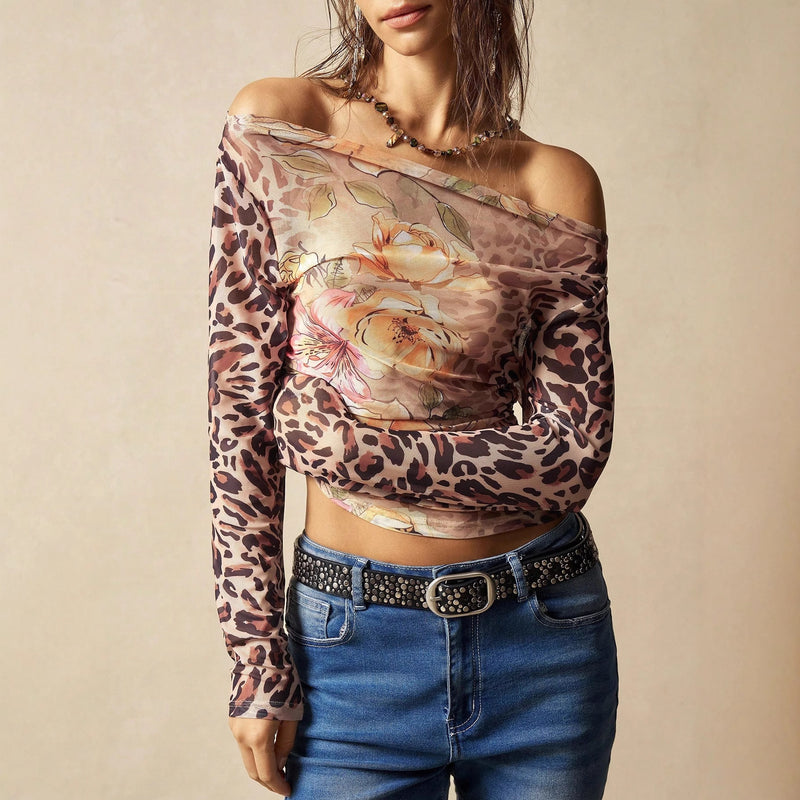 New One-shoulder Fashion Floral Layering Top