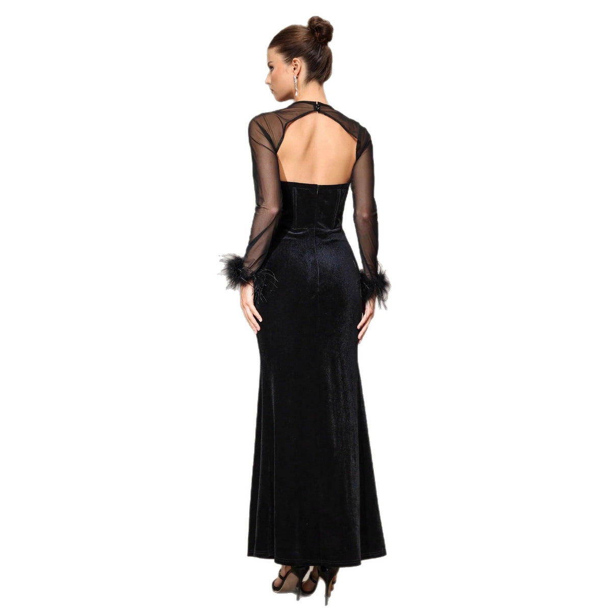 Semi-transparent Mesh Top Velvet Tube Top Dress Two-piece Set