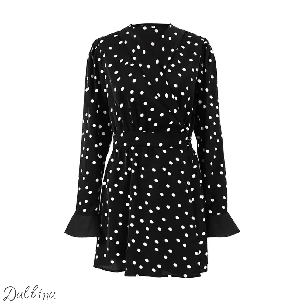 Graceful Polka Dot Self-Tie Slim Fit Dress