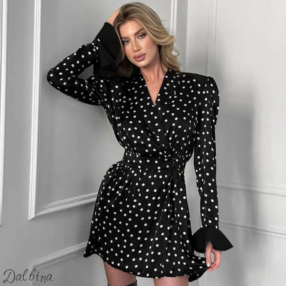 Graceful Polka Dot Self-Tie Slim Fit Dress Polka Dot / L