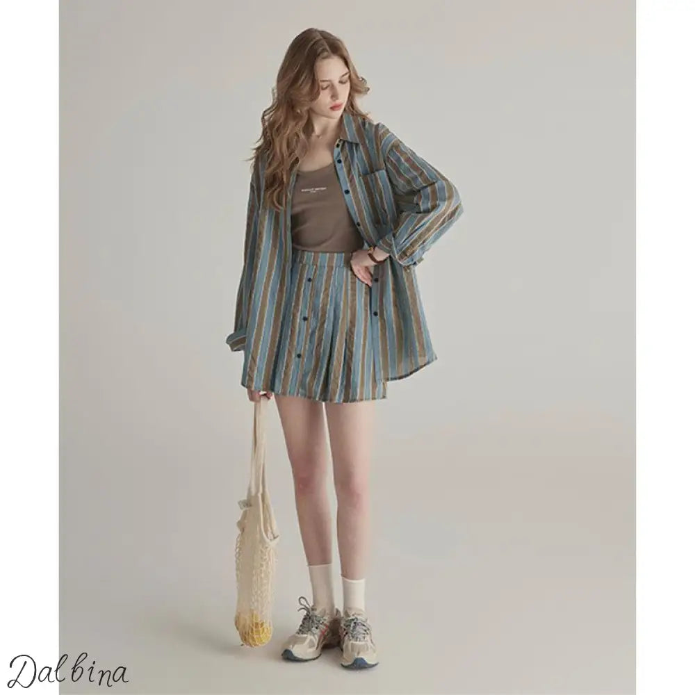 Light Line Lounge Set – Striped Shirt & Skirt Co-ord Set