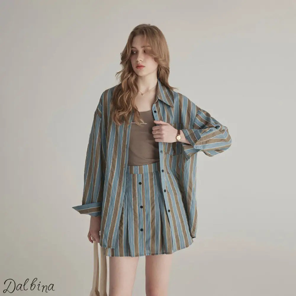 Light Line Lounge Set – Striped Shirt & Skirt Co-ord Set