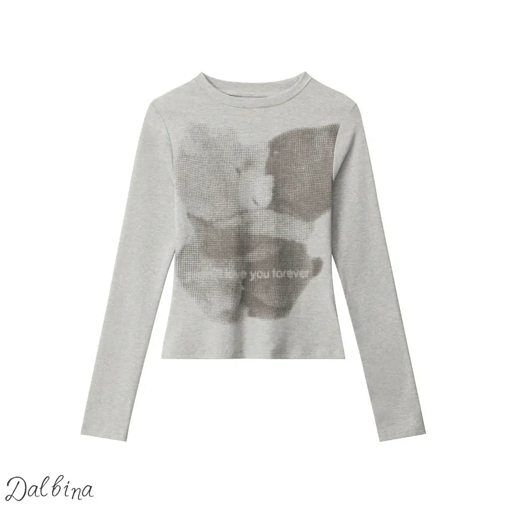 Little Bear American Retro Shoulder Sleeve Design Floral gray / S