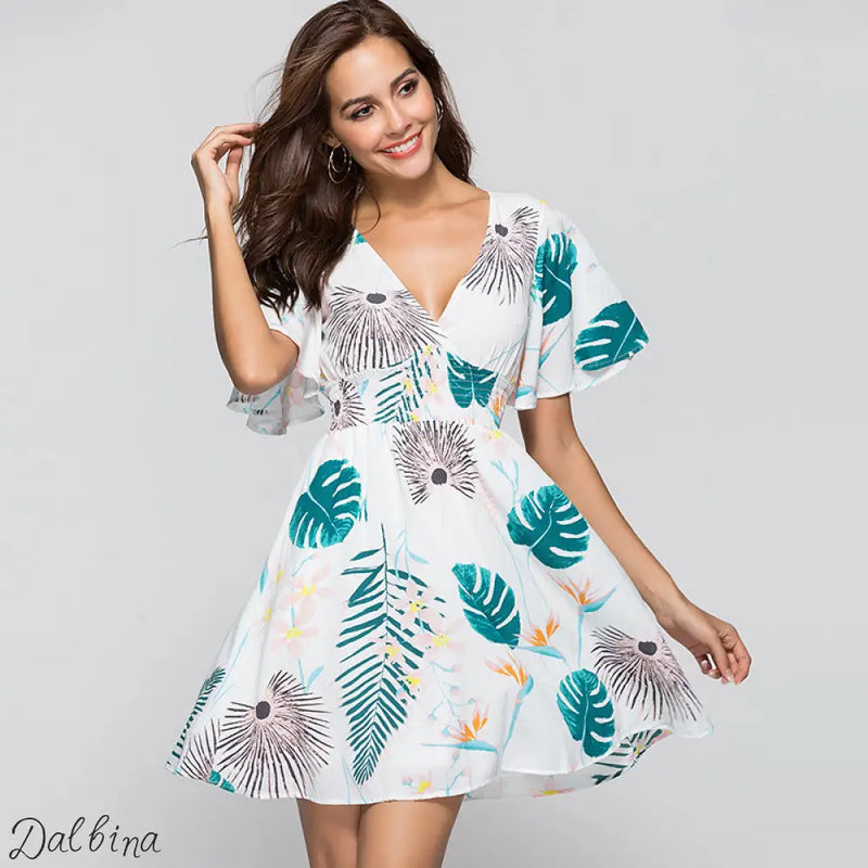 Palm Kissed Mini Dress – Island Glow Drop Vacation Dress