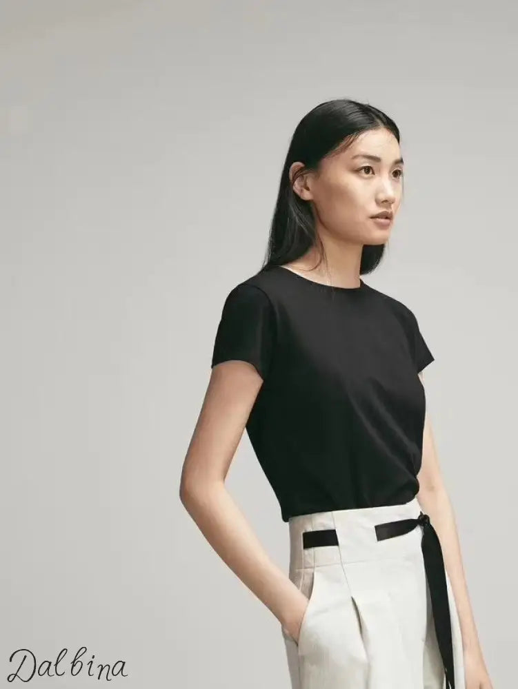 Pure cotton short-sleeved t-shirt for women Black / M