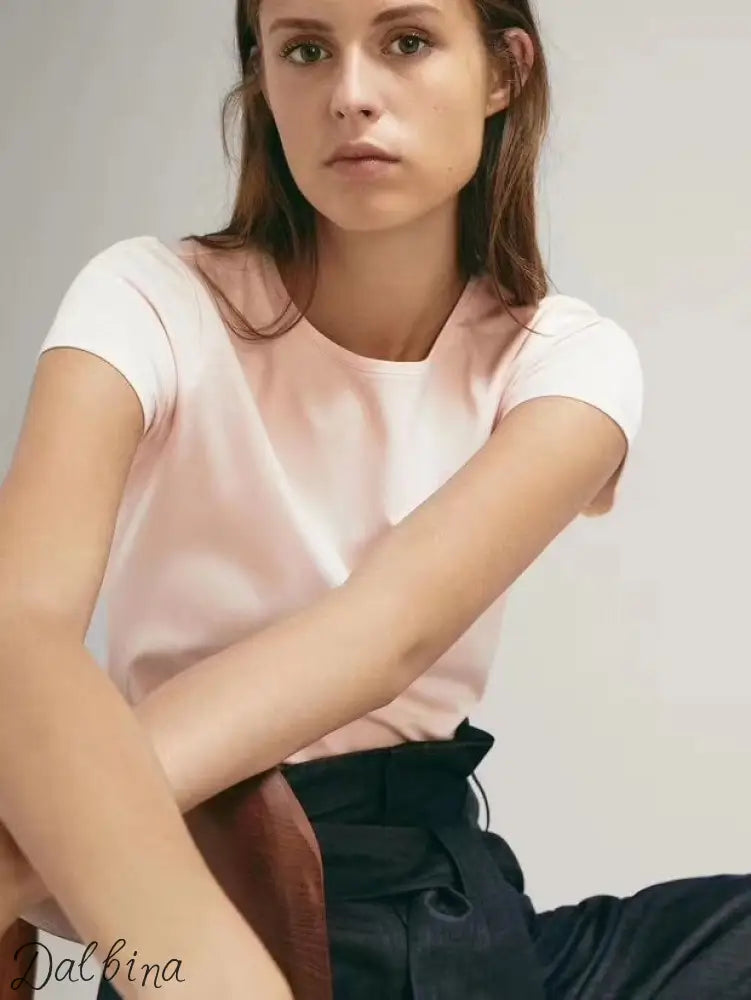 Pure cotton short-sleeved t-shirt for women Pink / M