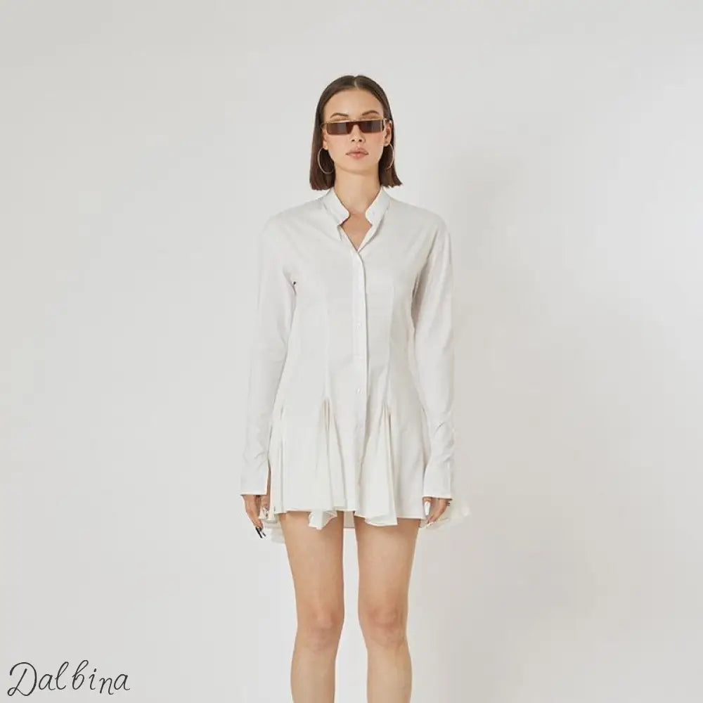 Ruffled Cardigan Crew Neck Long Sleeve Single Breasted Dress