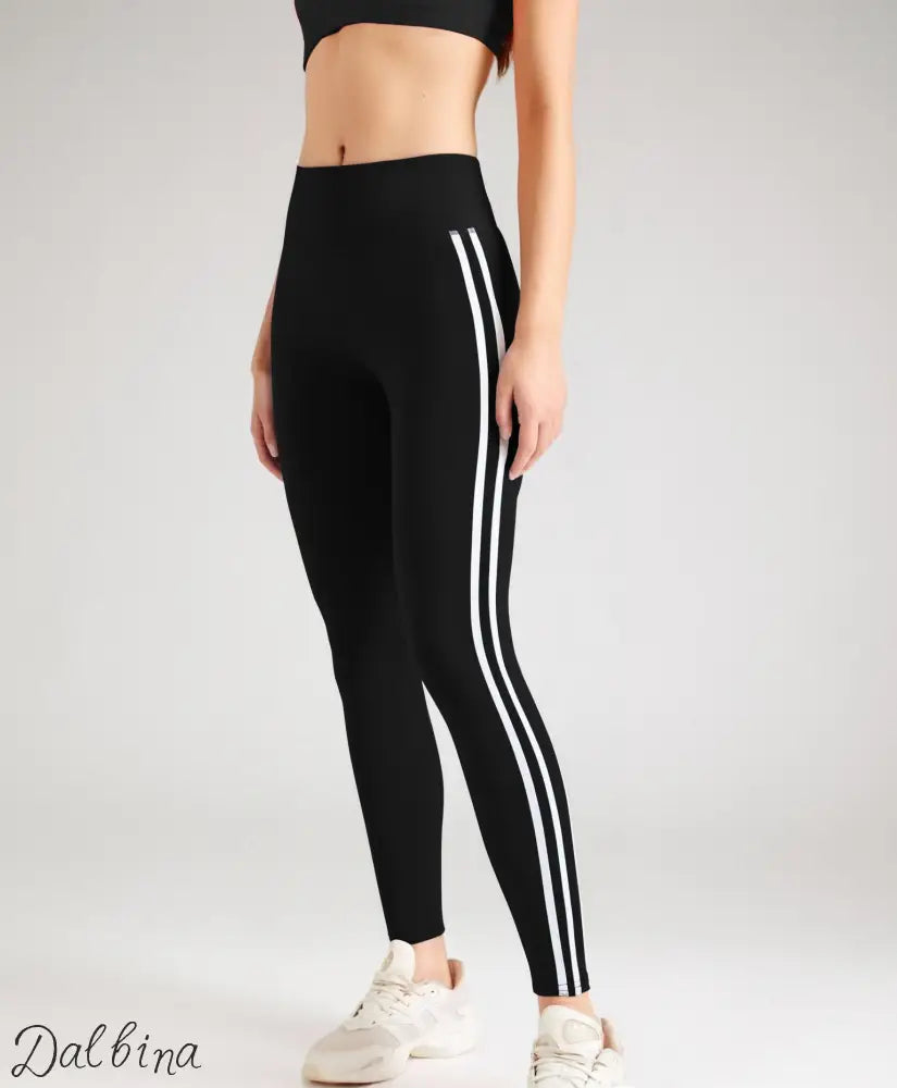 Side Striped Fitness Trousers High Waist Hip Lift White Stripes / L