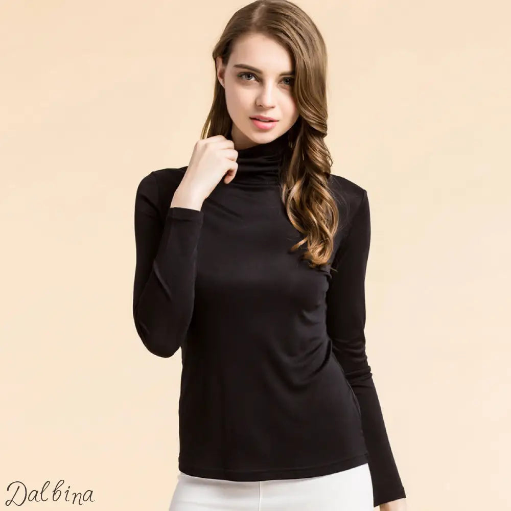 Silk High Neck Bottoming Shirt Women’s Pullover Long Sleeve T-shirt T-shirt