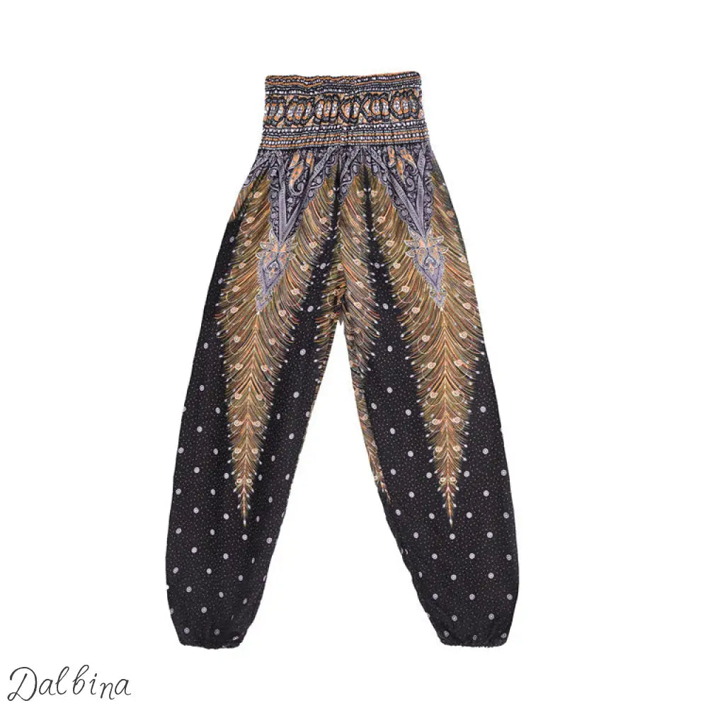 Womens Casual Pants Peacock Black H00106 / High waist size