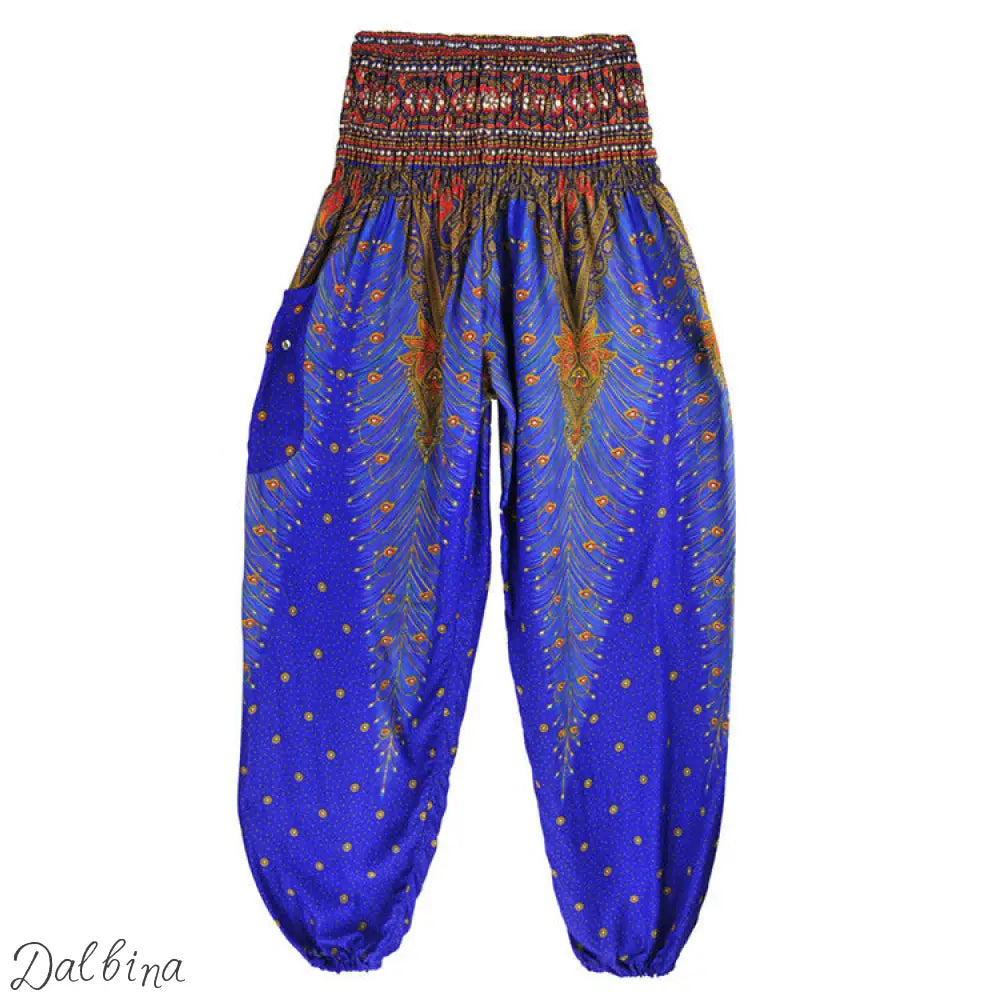 Womens Casual Pants Peacock Blue H00102 / High waist size