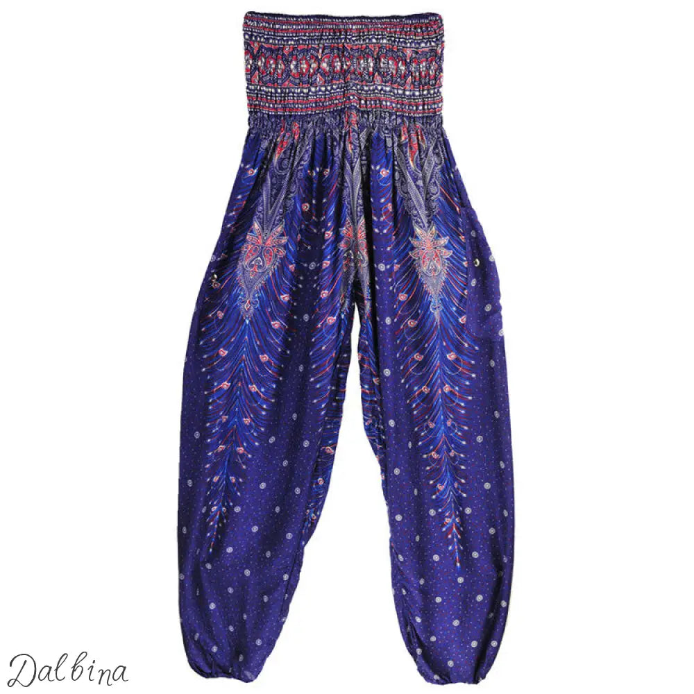 Womens Casual Pants Peacock Blue Purple H00104 / High waist size