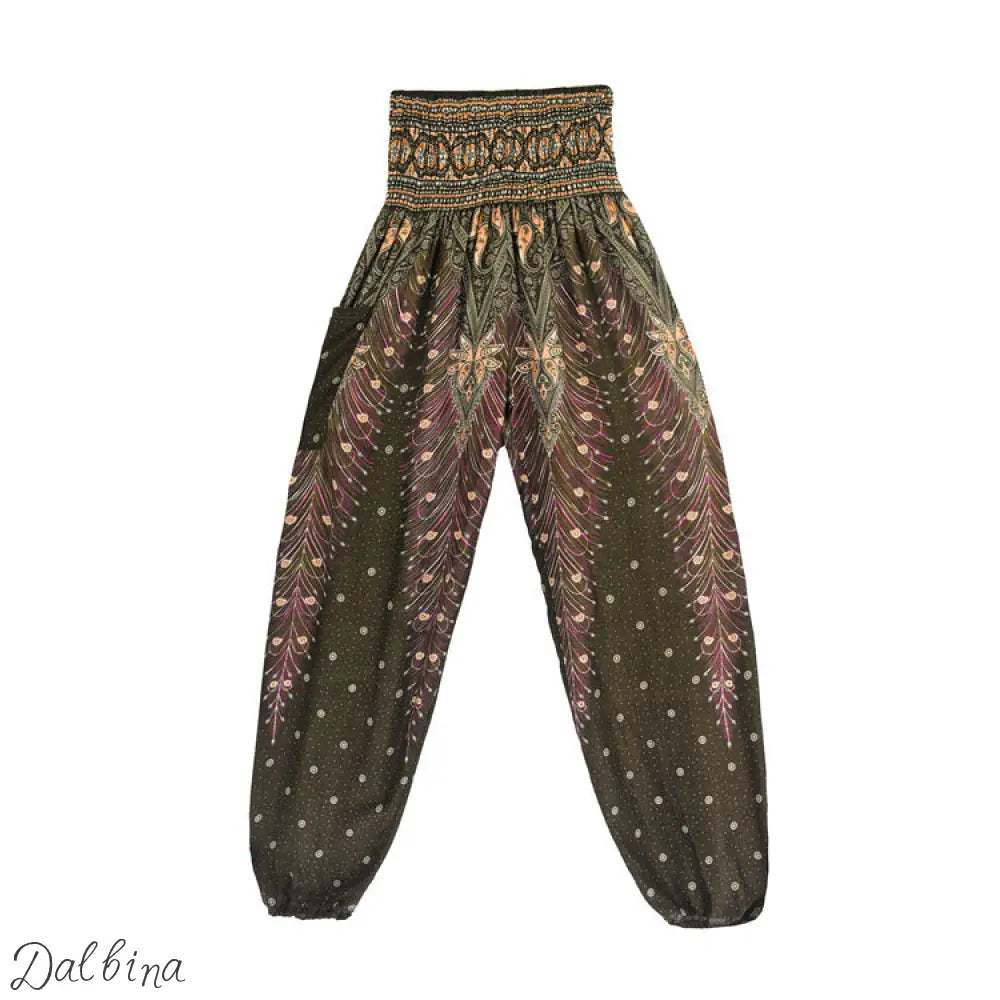 Womens Casual Pants Peacock dark green H00108 / High waist size