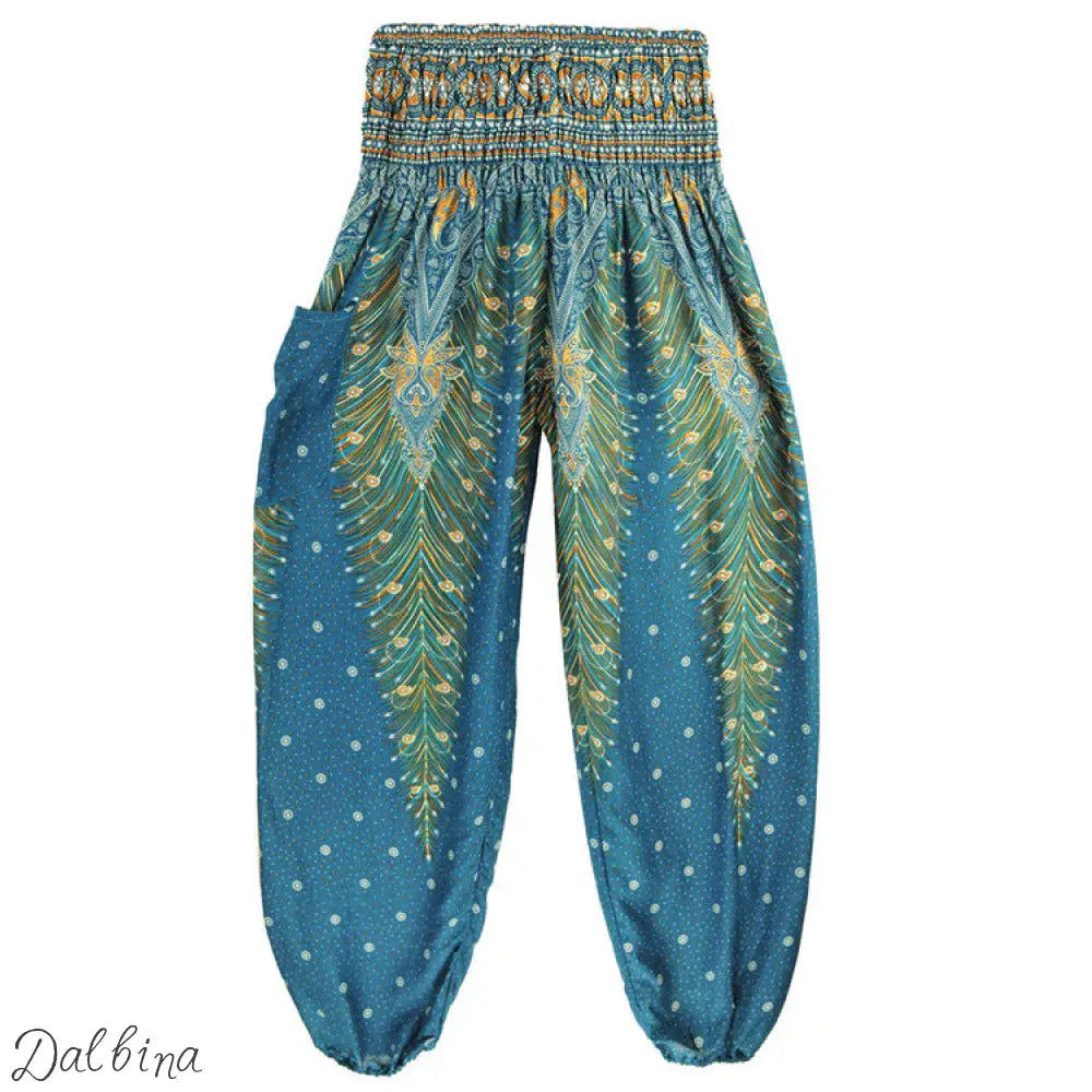 Womens Casual Pants Peacock Green H00113 / High waist size