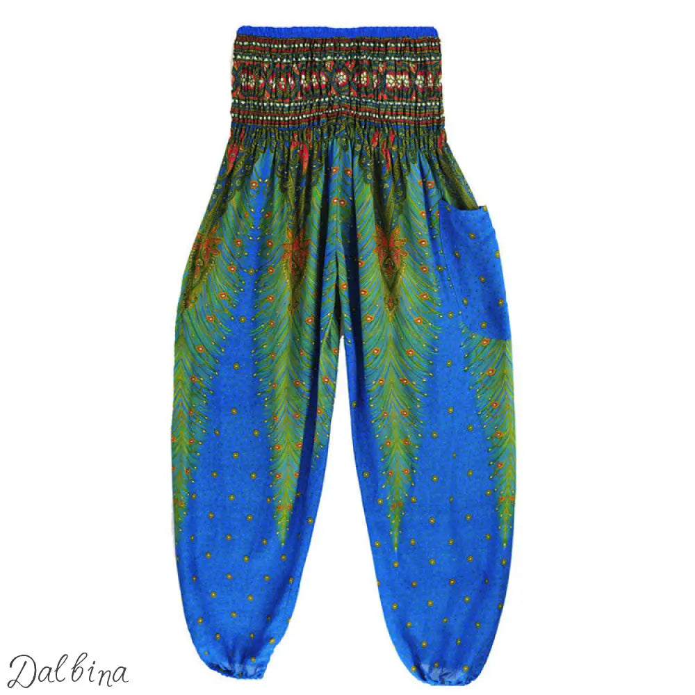 Womens Casual Pants Peacock Lake Blue H00109 / High waist size