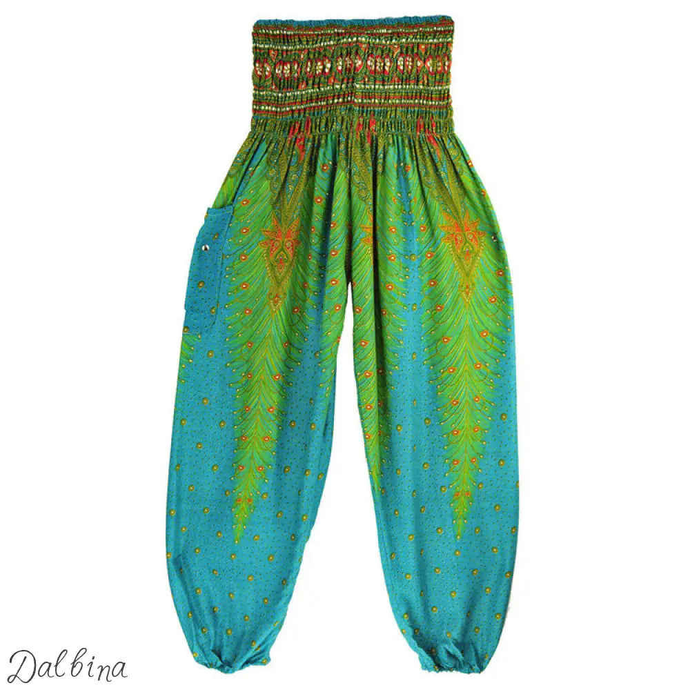 Womens Casual Pants Peacock Lake green H00103 / High waist size