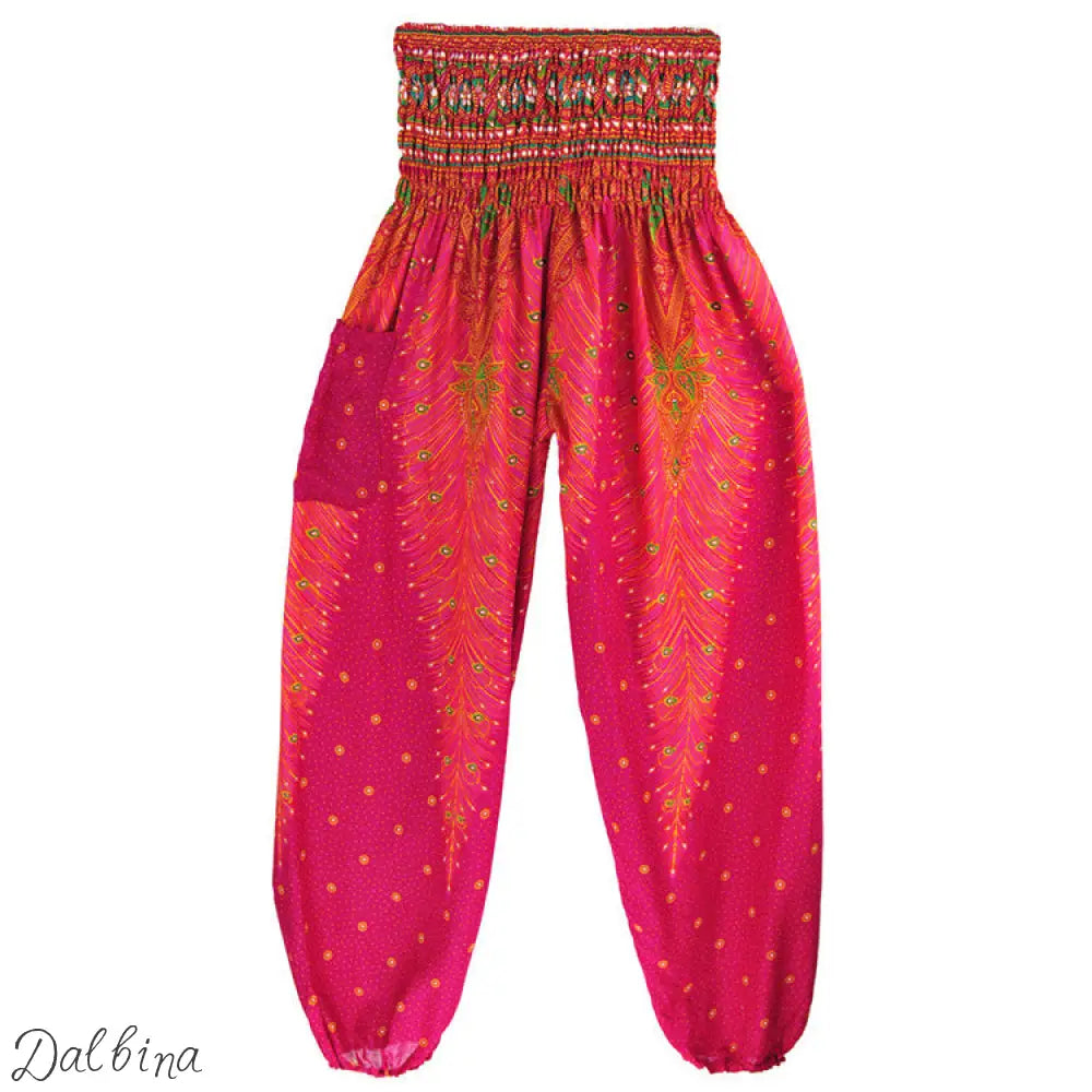 Womens Casual Pants Peacock rose H00110 / High waist size