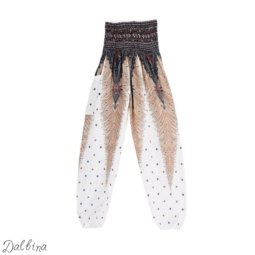 Womens Casual Pants Peacock white H00101 / High waist size