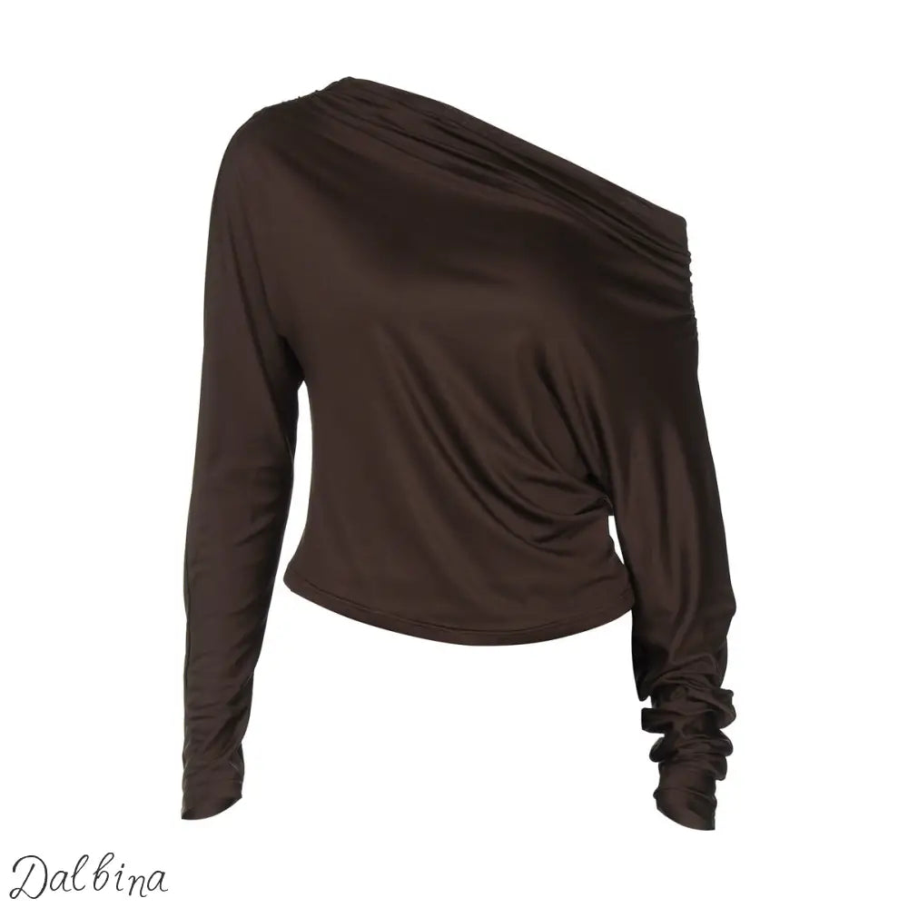 Women’s Sexy Temperament Off-the-shoulder Slim-fit Pleated Long-sleeved Top